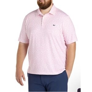 Vineyard Vines Performance Polo Shirt Pink Palm Tree Burger Print Men's XXL